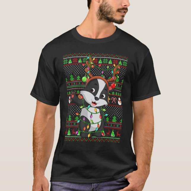 T-shirt Ugly Xmas Sweater Style Lighting Badger Christmas (Devant)