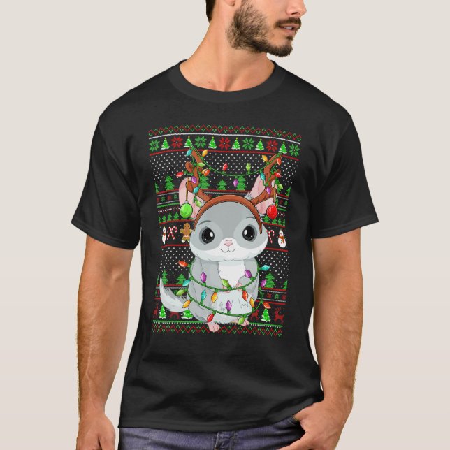 T-shirt Ugly Xmas Sweater Style Lighting Chinchilla Christ (Devant)