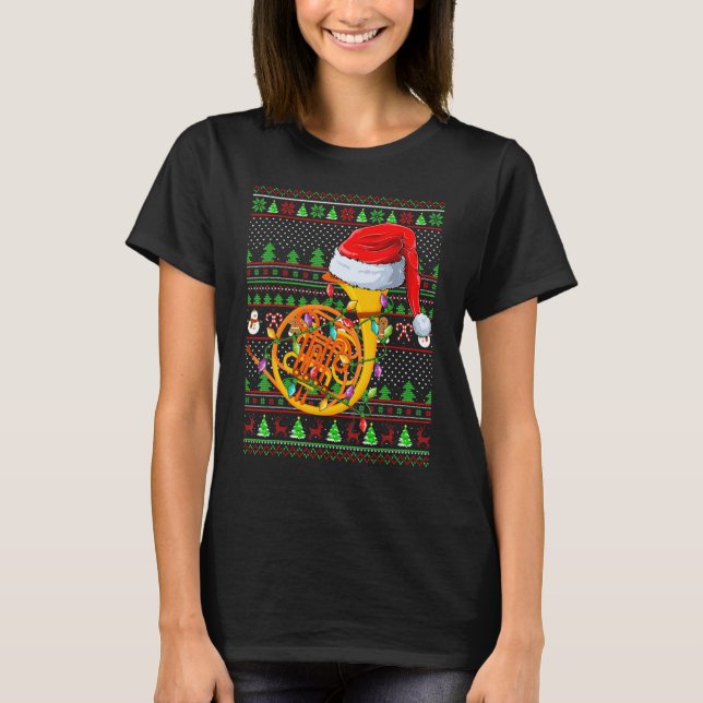 T-shirt Ugly Xmas Sweater Style Lighting French Horn Chris (Devant)