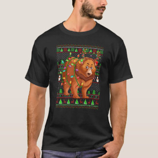 T-shirt Ugly Xmas Sweater Style Lighting Grizzly Bear Chri