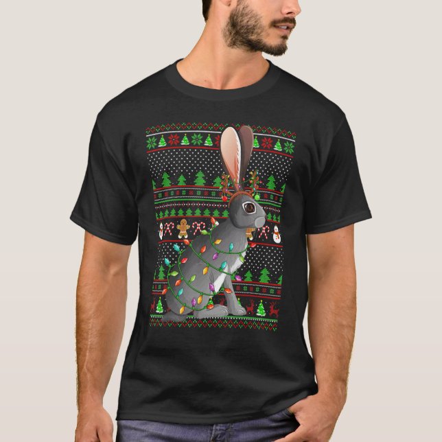 T-shirt Ugly Xmas Sweater Style Lighting Hare Christmas (Devant)