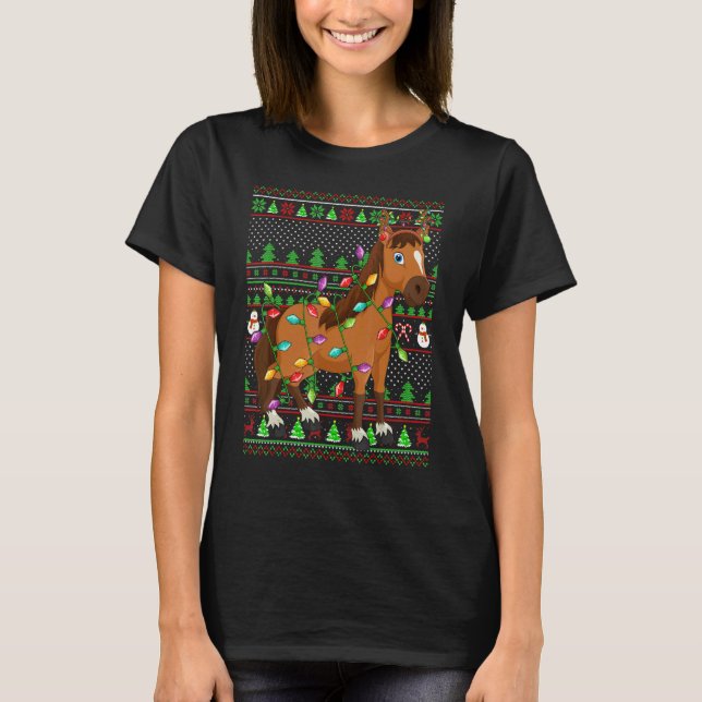 T-shirt Ugly Xmas Sweater Style Lighting Horse Christmas (Devant)
