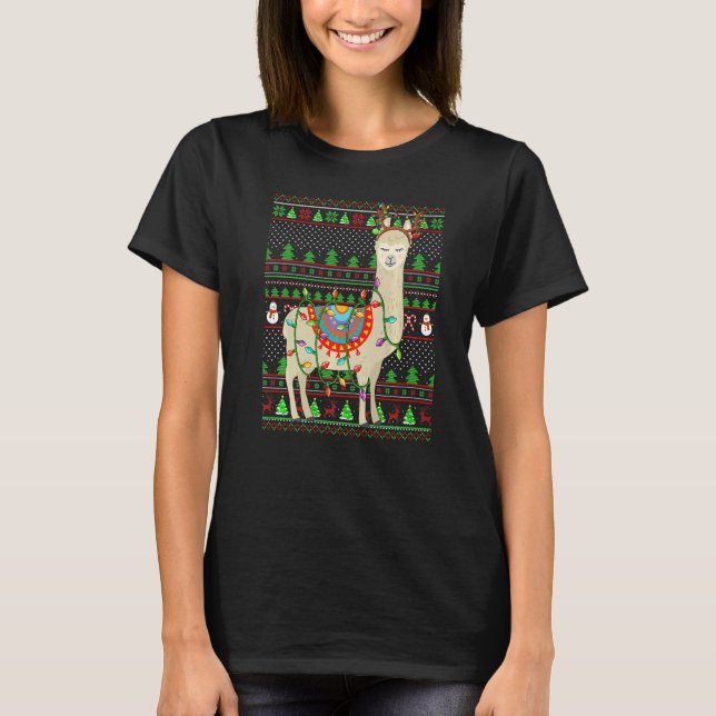 T-shirt Ugly Xmas Sweater Style Lighting Llama Christmas (Devant)