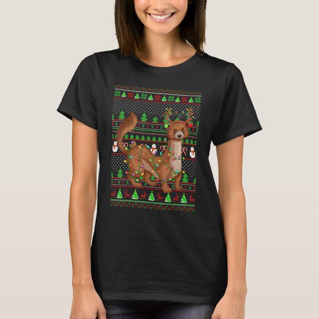 T-shirt Ugly Xmas Sweater Style Lighting Mongoose Christma (Devant)