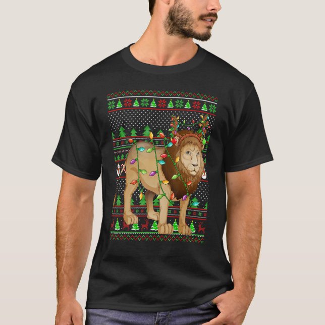 T-shirt Ugly Xmas Sweater Style Lighting Mountain Lion Chr (Devant)