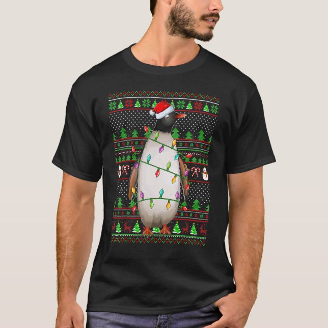T-shirt Ugly Xmas Sweater Style Lighting Penguin Bird Chri (Devant)