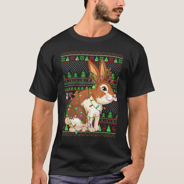 T-shirt Ugly Xmas Sweater Style Lighting Rabbit Christmas (Devant)