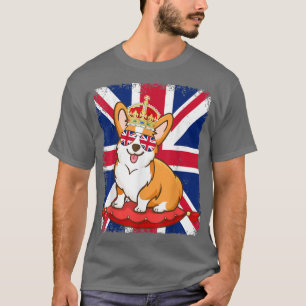 T-shirt UK Flag Union Jack Sunglass Welsh Royal Corgi On