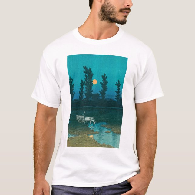 T-shirt ukiyoe hasui No52 Evening moon over Nakanosima (Devant)
