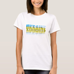 T-shirt Ukraine étiquette avec ciel bleu et champ jaune