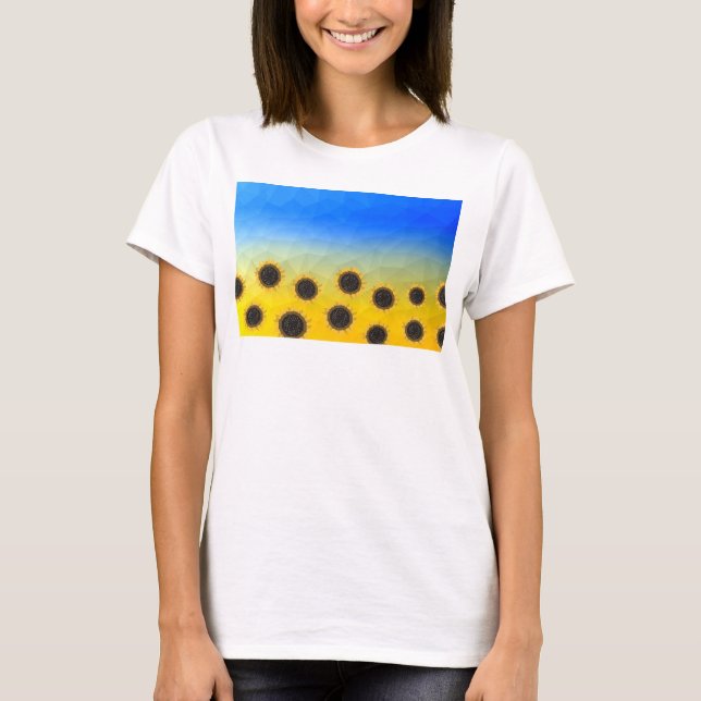 T-shirt Ukraine jaune bleu géométrie maillage motif Fleurs (Devant)