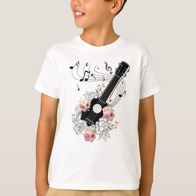 T-shirt Ukulele Avec Fleurs Cadeau (Devant)