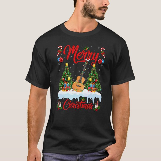 T-shirt Ukulele éclaire Noël Arbre Père Noël Ukulele Noël (Devant)