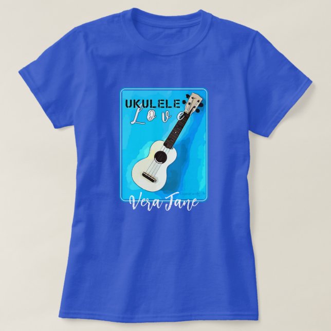T-shirt Ukulele Love dans de jolies nuances de bleu (Design devant)