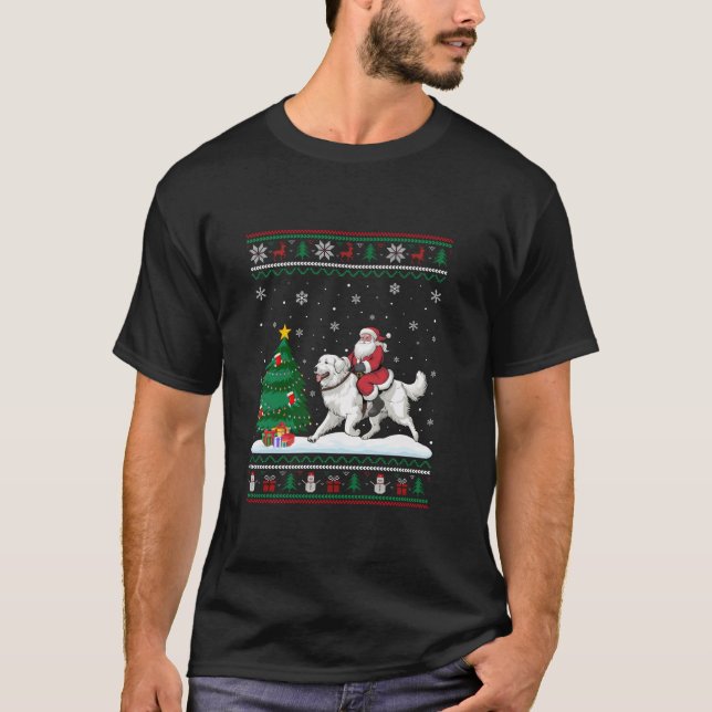 T-shirt Un arbre de Noël laid éclaire Père Noël équitation (Devant)