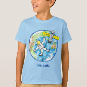 T-shirt Un astronaute amusant dans l'espace et la bande de