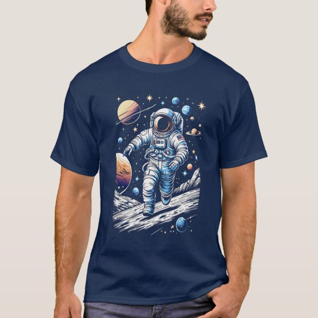 T-shirt Un astronaute courant sur la lune (Devant)