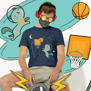 T-shirt Un Astronaute De Chat Jouant Au Basket-Ball Dans L