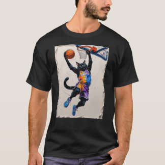 T-shirt Un autre chat noir qui dunk un ballon de basket !