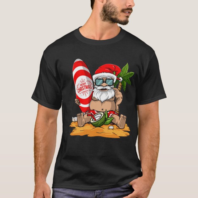 T-shirt Un cadeau de Noël amusant à Hawaii Père Noël (Devant)
