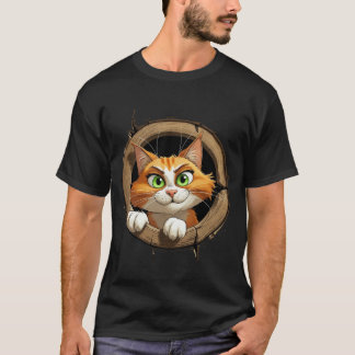 T-shirt Un chat de dessin animé avec des yeux verts brilla