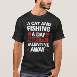T-shirt Un Chat D'Homme Et Pêchant Les Cœurs De La Saint-V