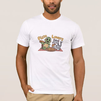 T-shirt Un chat et une tortue adorent manger de la pizza