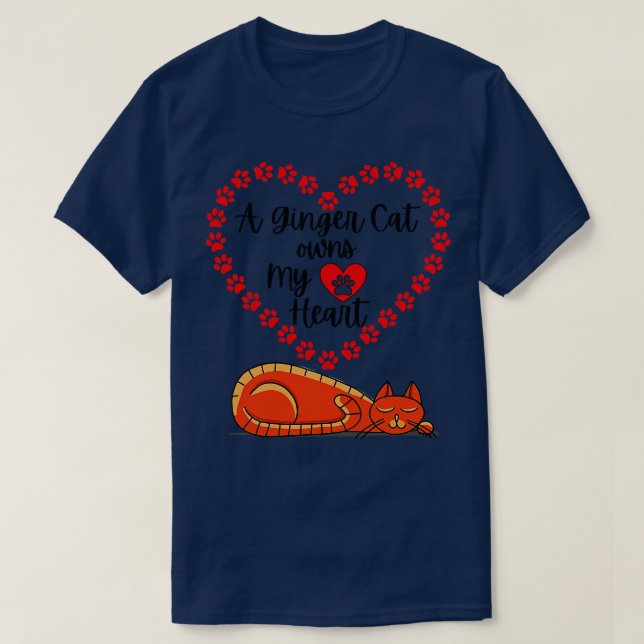 T-shirt Un chat Ginger possède mon coeur Orange Design Amo (Design devant)