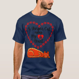 T-shirt Un chat Ginger possède mon coeur Orange Design Amo