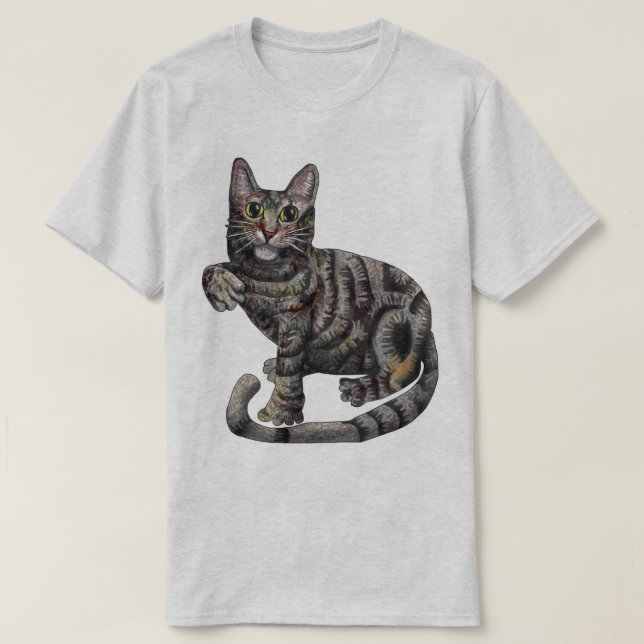 T-shirt Un Chat Gris, Avec "J'aime les Chats !" (Design devant)