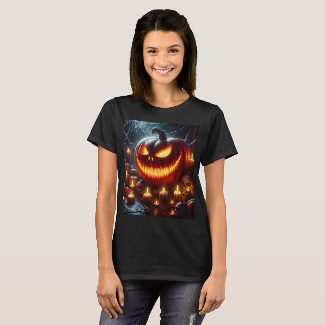 T-shirt un citrouille d'halloween avec un visage effrayant (Devant entier)