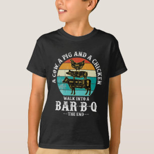 T-shirt Un cochon, un poulet et une vache entrent dans un 
