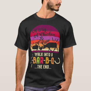 T-shirt Un Cochon Un Poulet Une Vache Marche Dans Un BarBQ