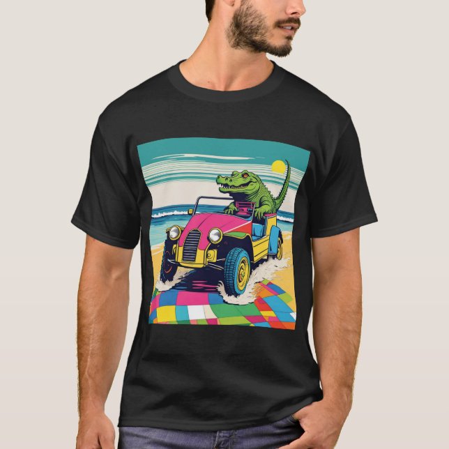 T-shirt Un Crocodile Conduisant Un Beach Buggy (Devant)