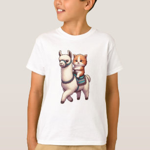 T-shirt Un Cudtly Kitten Riding Fluffy Llama, Cat et Llama