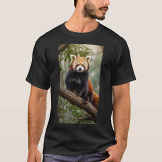 T-shirt Un curieux panda rouge assis sur une branche d'arb