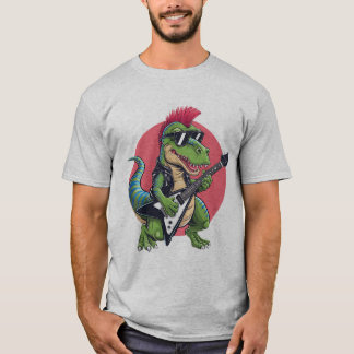 T-shirt un dinosaure de dessin animé jouant d'une guitare 