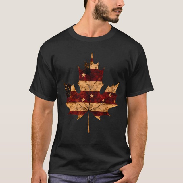 T-shirt Un drapeau américain en forme de feuille d'automne (Devant)