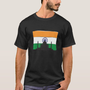 T-shirt Un Drapeau Indien Avec Taj Mahal En Ligne Skyline 