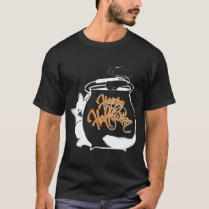 T-shirt Un drôle de chat derrière Cauldron, Happy Hallowee