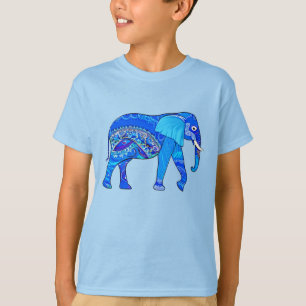 T-shirt Un éléphant indien dans un Motif bleu arabesque