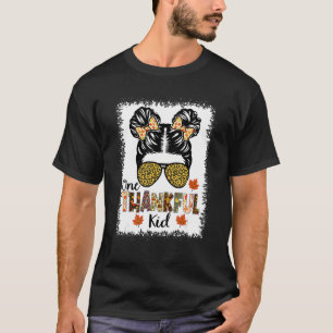 T-shirt Un Enfant Merci Thanksgiving Girl Messy Bun Leopa