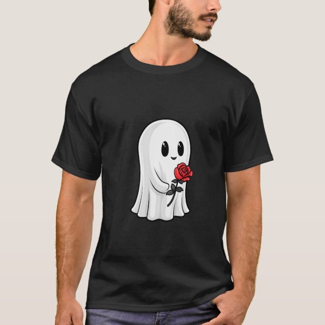 T-shirt Un fantôme amical tenant un rose (Devant)