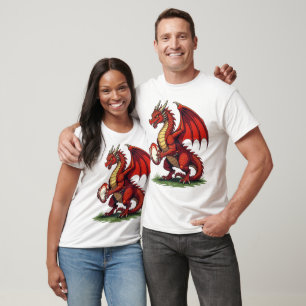T-shirt Un fier dragon rouge tenant un ballon de rugby