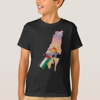 T-shirt Un Garçon Détenit Un Drapeau Palestinien Carte Bab