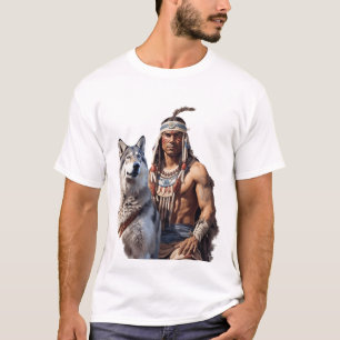 T-shirt Un guerrier amérindien avec loup