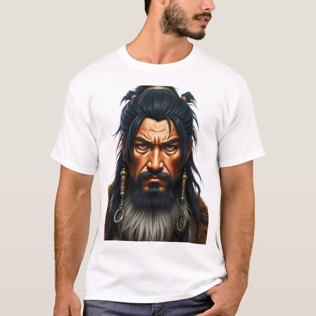 T-shirt Un guerrier mongol face à l'art tribal (Devant)