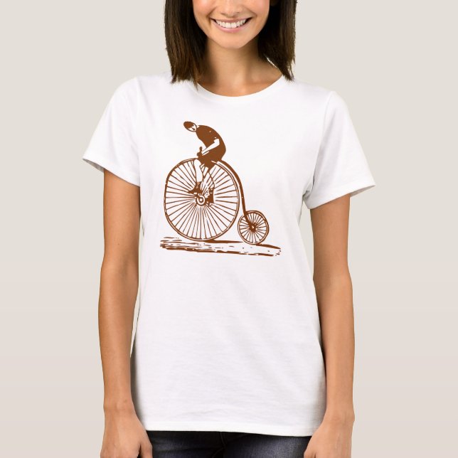 T-shirt Un homme avec un penny Farthing - Brown (Devant)
