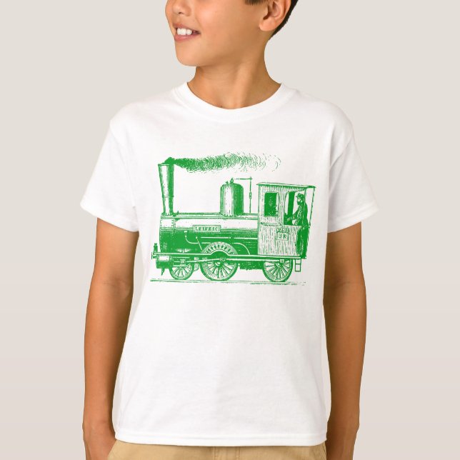 T-shirt Un homme et son train - Gris Vert (Devant)