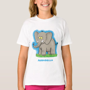 T-shirt Un joli éléphant drôle avec un oiseau sur le tronc